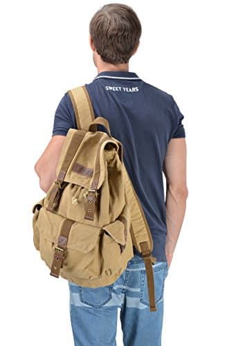 GOOTIUM Canvas Backpack - Vintage Outdoor Rucksack Travel Day Pack, Khaki — view 5
