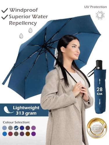Windproof Travel Umbrella - Compact, Light, Full Automatic Open/Close - Folding Backpack Umbrella for Rain & Sun UV Preotection For Men & Women, Unbreakable 8 Fiberglass Ribs UK Design (Ocean Blue) — view 2