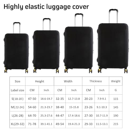 Anseom Suitcase Cover, Elastic Travel Luggage Cover Luggage Cover for 18-32 Inches Suitcase Protective Cover Black Baggage Covers for Travel with a Luggage Tag (M:22-24 Inches) — view 2