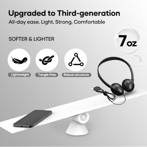 XOSDA USB C Headphones Bulk 20 Pack for Classroom School Kids Students, On-Ear Wired Type C Headset for Children Travel Testing Compatible with Tablet Smartphones (Black) — view 5