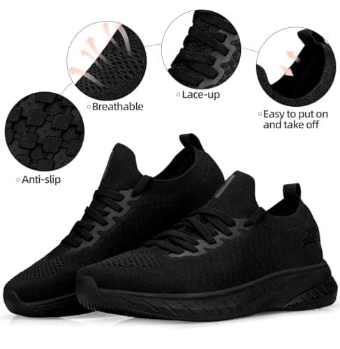 Puweco Womens Trainers Running Shoes Walking Sneaker All Black — view 4