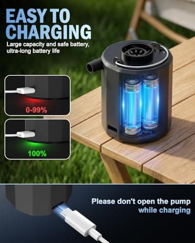 Airoieak Cordless Mini Electric Air Pump, Rechargeable Portable Inflatable Pump with LED Camping Light, Fast Inflation & Deflation for Airbeds, Pool Floats, Swim Rings and Outdoor Travel (Black) — view 4