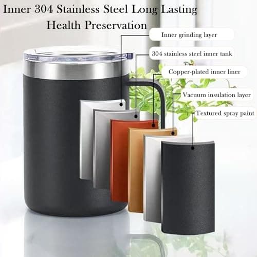 YueXing 16oz Black Insulated Coffee Mug with Handle, Leakproof Double Wall Stainless Steel Travel Mug with Sliding & Straw Lid, Dishwasher Safe for Camping Commuting Hot Cold Drinks (Pink) — view 4