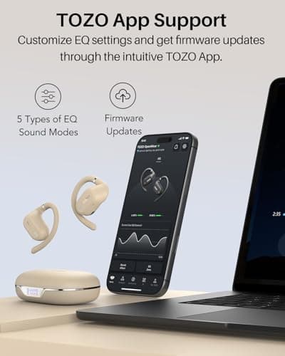 TOZO OpenWear Open-Ear Headphones, AI Translation Earbuds for 164 Languages, Bluetooth 5.4 with Smart Digital Display, Fast Charging, ENC Noise Cancelling Running Headphones for Sports, Office (Khaki) — view 5