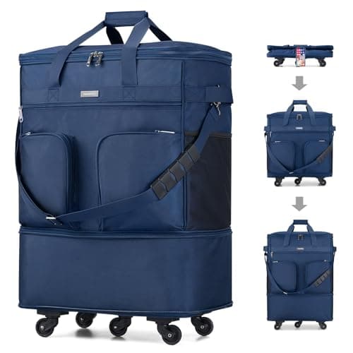 Hanke Expandable Large Suitcase 4 Wheels Lightweight Collapsible,Foldable Suitcases &Travel Bags Hand Luggage Extend 20/24/28 inch Suitcases Duffel Bag Without Telescopic Handle for Men & Women, Blue