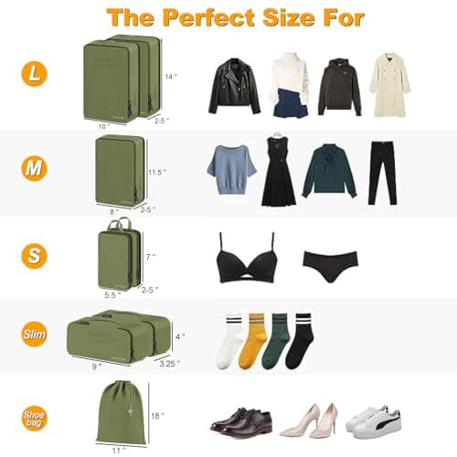 Compression Packing Cubes, Lumesner 8 Set Travel Essentials Packing Cubes for Carry on Suitcases, Compression Suitcase Organizers Bag Set & Travel Cubes (8-piece,Army green) — view 2