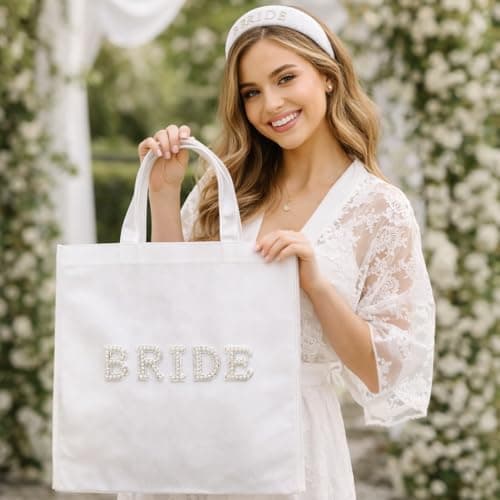 Blue Planet Fancy Dress Pearl Bride Tote Bag Bride to Be Hen Party Bridal Shower Engagement Accessories Gifts Favours Gift Bag for Wedding — view 2