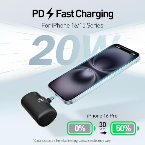 iWALK USB-C Portable Charger 4800mAh 20W Power Bank Small Fast Charging Battery Pack with LED Display Compatible with iPhone 17 Pro/16 Plus//16 Pro Max/15/iPad/AirPods Andriod Phone Samsung,Black — view 3