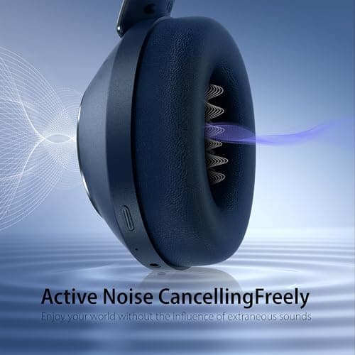 Bluetooth Headphones Over Ear with Deep Bass, Headphones with Mic (Blue) — view 2