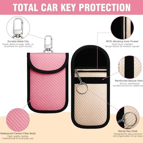 ROHMERIQUE 3 Pack Faraday Pouch RFID Blocking Bag Anti-Theft Signal Shield Case Key Fob Protector for Security (Pink, Gold & Black) — view 3