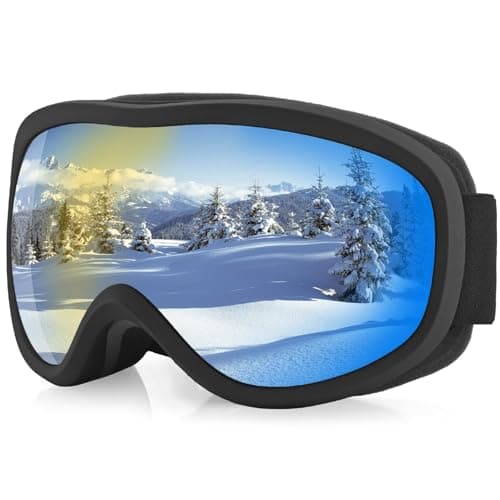 Anbte OTG Ski Goggles, Anti Fog Dual Layer Lens 100% UV400 Over The Glasses Snow Goggles for Sunny to Cloudy Days & Variable Conditions, Helmet Compatible for Men Women Youth Windproof, Red Lenses