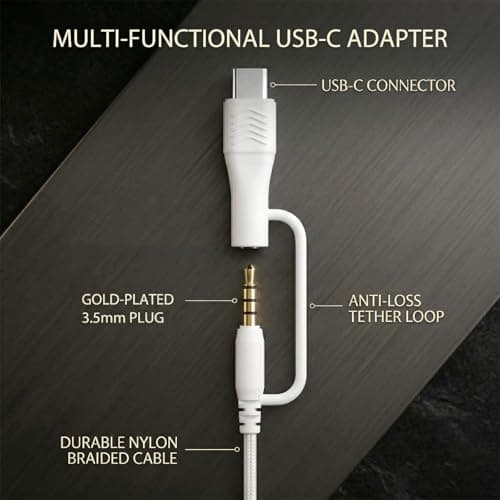 Zollexa Wired Over-Ear Headphones, Mic, 3.5mm Plug, USB-C Adapter, White — view 2