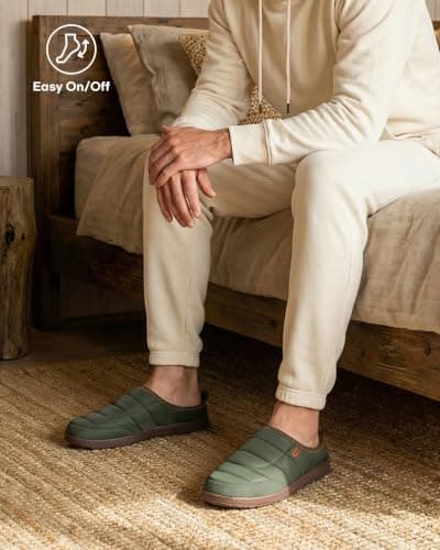 LongBay Men's Two-Tone Slippers Memory Foam Camping Outdoor Shoes, Green 12 — view 2