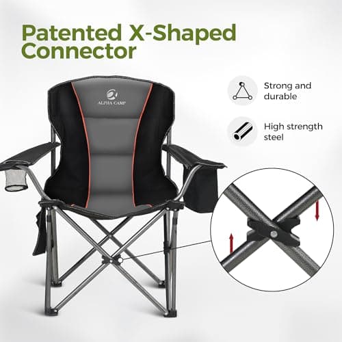 ALPHA CAMP Set of 2 Camping Chairs for Heavy People Up to 200 kg, Black — view 4