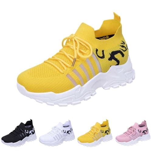 Sling Back Shoes Women Women Trainers Wide Fit Wedge Walking Sneakers Casual Fashion Non Slip Walking Shoes Lightweight Low Top Lace Up Orthopedic Trainer Arch Support Footwear Yellow 4.5 — view 4