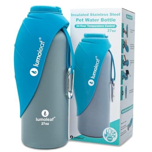 LumoLeaf Insulated Dog Water Bottle 27 oz Stainless Steel - Keep Water Cool or Warm, Portable Pet Water Bowl for Travel, Wide Mouth for Easy Ice Filling & Cleaning (Blue, 27 oz)