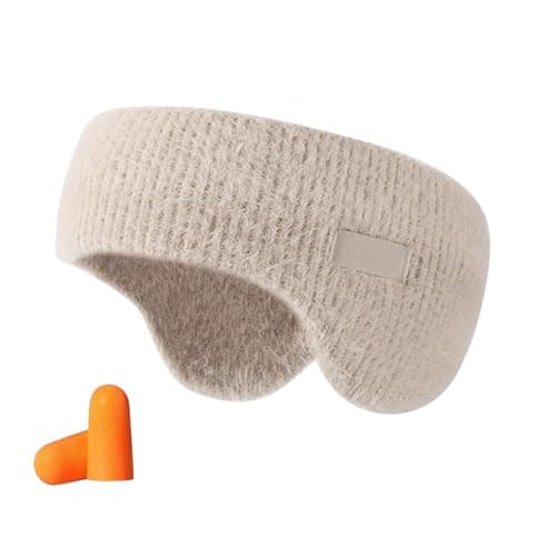 Adjustable Sleeping Earmuff Headband, Noise Cancelling Headband for Sleeping, Eye Mask Sleeping, Perfect for Sleeping and Relax Travel Use (Khaki)