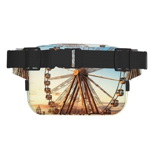 Ferris wheel Fanny Pack for Women Men Travel Wallet Crossbody Bag with 3 Zipper Pockets Waterproof Belt Bag Fashion Small Waist Pack Outdoor Bum Bag Sports Hip Pack — view 3