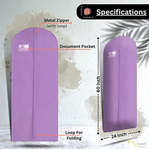 HOESH UK Women 60 & 72 Inches Breathable Bridesmaids Long Zip Wedding Dress Prom Gown Cover Garment Bags (Lilac, 24 x 60 inches) — view 5
