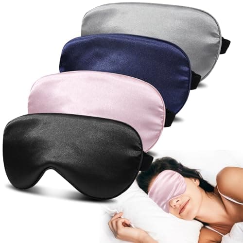 JroyJoy Super Soft Silk Sleep Mask, 100% Blackout for Sleeping (4 Packs)