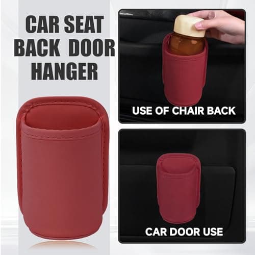 Auroriel 2 Piece Car Cup Holder, Backseat Clip, Large Cup and Bottle Holder, Multifunctional Door Pocket, Storage Organizer, Red PU Leather — view 4