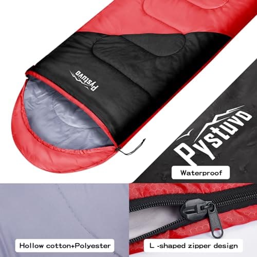 Pystuvo Sleeping Bag for Adults,4 Season Sleeping Bag,Lightweight,Waterproof Indoor & Outdoor Use,Red+Black — view 3