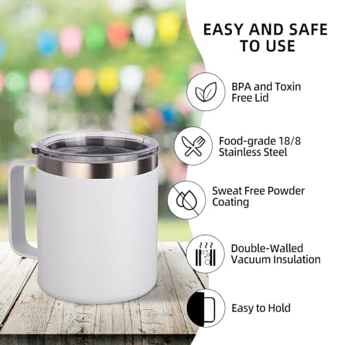 Volhoply 14oz Insulated Stainless Steel Coffee Mug with Lid Bulk 2 Pack,Double Wall Vacuum Travel Coffee Cup with Handle,Reusable Metal Tumbler Cup,Camping Mugs Keep Hot,Christmas Gifts(Assorted,2) — view 4