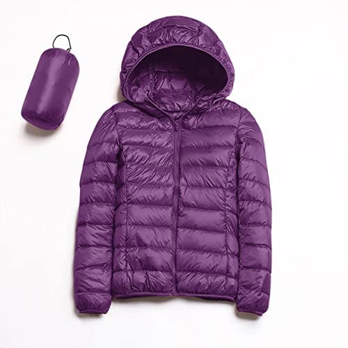 Womens Winter Lightweight Puffer Jacket with Hood Warm Short Packable Women Quilted Jacket Transitional Padded Down Jacket for Ladies Lined for Hiking Travel Plus Size Thin Jacket Down Purple — view 5