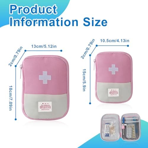 DHSWNNG 2 PCS First Aid Bag Empty, Mini First Aid Kit Portable Medicine Bags Waterproof Medicine Travel Storage Bag First Aid Pouch for Hiking Camping (2 Sizes, Pink) — view 2