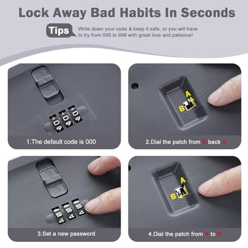 Small Lockable Storage Box with Combination Code - Secure Medicine Safe, Phone Jail, and Snack Box for Home, Fridge, Office, or Travel - Reusable BPA-Free, Portable Design (23.5 x 12.8 x 9.2cm) — view 5