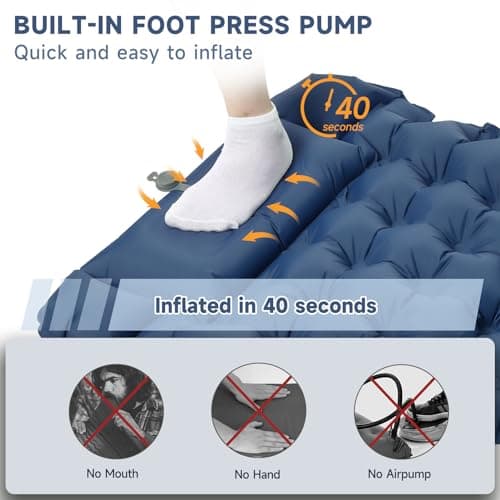 Aptliton Inflating Sleeping Pad for Camping, 10cm Thickness Camping Mat with Built-in Foot Pump, Inflatable Sleeping Mat with Pillow Waterproof for Backpacking, Camping, Hiking, Blue — view 4