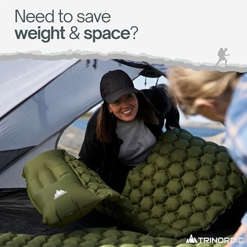 TRINORDIC Lightweight Inflatable Camping Mat - Built-In Pillow, 550g, Green — view 2