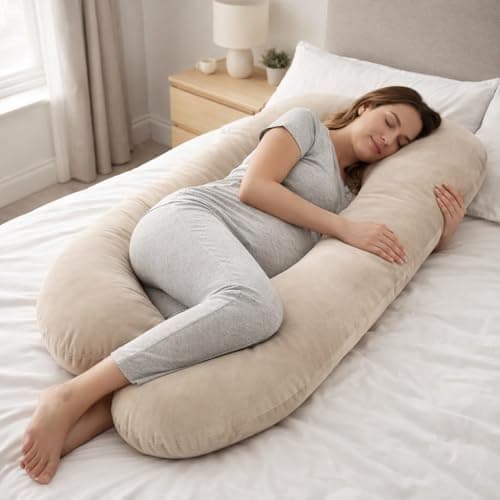 Emirates Living G-Shaped Maternity Pillow for Pregnancy – Full Body Support Pillow for Sleeping, Back, Hips & Legs – Large Pregnancy Pillow - Beige