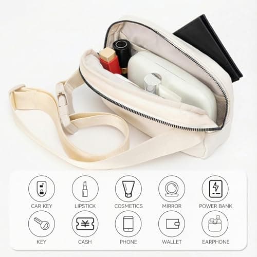 Waterproof Waist Bag 1.5L, Unisex Crossbody Fanny Pack with Adjustable Strap, Lightweight Nylon Belt Bag for Hiking, Running & Travel, Includes Free Water Bottle Holder (Cream White) — view 5