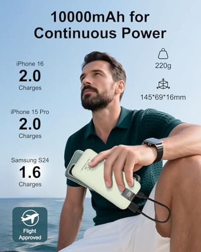 Odetrik Portable Charger 10000mAh 22.5W Power Bank, Fast Charging External Battery Pack with 3 Outputs & 2 Input, Type-C In/Out, LCD Display Slim Portable Phone Charger for Smartphone, Tablets (Green) — view 6