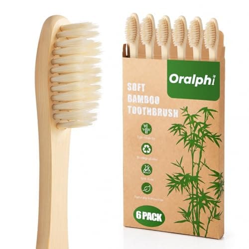 Oralphi Bamboo Toothbrushes 6 Pack, Soft Bristle Toothbrush for Adults Sensitive Gums, BPA Free Non Plastic Natural Toothbrush Travel Kit, Eco Friendly Wooden Toothbrush
