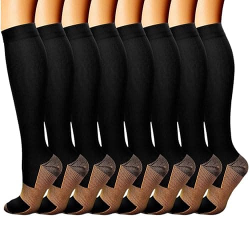 Flight Socks For Men-Flight Socks For Women-8 Pairs Women's Athletic Compression Set High Cut Supportive Pressure For Running Fitness And Yoga Sports