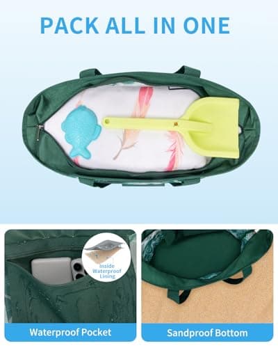 Large Beach Bag with Zip Mesh Beach Bags for Women Men Family, M Coconut — view 3