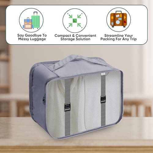 ASAB 9Pcs Packing Cubes for Travel Suitcases Portable Space Saving Double Zippered Suitcase Organiser Bags with Buckle Design Shoes Cosmetics Toiletries Waterproof Luggage Cubes Storage Bags (Grey) — view 2