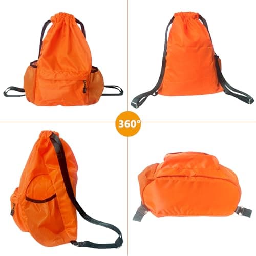BAOWUABJ Drawstring Bags, Large Waterproof Sports Backpack Unisex Orange — view 4