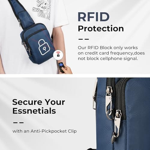 BROADREAM Small Sling Cross Body Chest Bag Shoulder Bags for Men Women,Water Resistant Crossbody Man Bag with Zipper Lock & RFID Blocking — view 3
