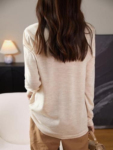 Chanyarn Women's 100% Merino Wool Base Layer Thermal Tops Crewneck Long Sleeve Travel Hiking Thermal T Shirt Pullover (Beige,L) — view 6