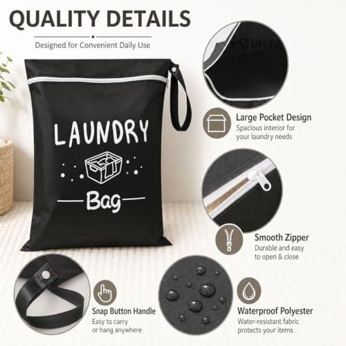 2 PCS Travel Laundry Bags, Reusable Dirty Clothes Organizer with Zipper, Portable Laundry Bag for Travelling, Swimming, Yoga, Workout & Family Vacation — view 3