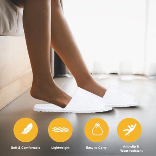Cosysparks Open Toe Spa Slippers, Non-Disposable White Hotel Slippers Reusable Travel Slipper Bath Anti-Slip Indoor House Slipper for Guests Travel Home Hotel Use — view 5