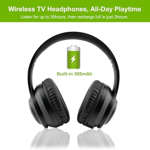 Wireless Headphones with Transmitter for TV Watching, Noise Cancelling TV Headphones for Seniors, HD Stereo Sound Bluetooth TV Headset, No Audio Delay, 30H Playtime, Plug and Play, Gifts for Elderly — view 2