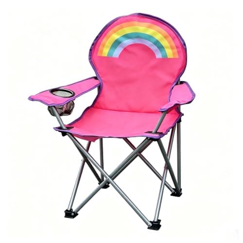 ALUNA Kids Foldable Outdoor Camping Chair Assorted Designs with Cup Holder & Security Lock for Picnic Garden Patio Beach Fishing (Pink)