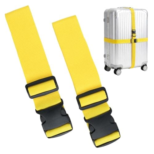 Heavy Duty Luggage Straps for Suitcases Packing Belts Travel Accessories Adjustable Bag Strap 2 Pack (Yellow)
