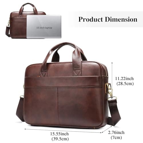 VINBAGGE Genuine Leather Briefcase for Men 14 Inch, Men's Business Laptop Work Bag, Messenger Bag with Adjustable Shoulder Strap, Professional Work Bag for Office Travel Commute — view 5