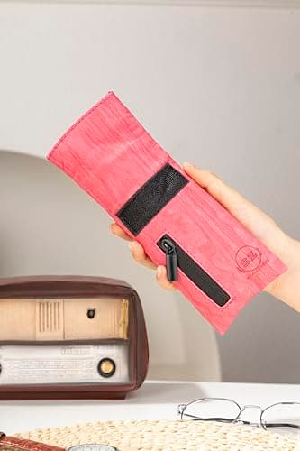 Stasheeze Faraday Pouch Smell Proof Bag Container Case Odour Proof Bags Carbon Lined Storage Bag 16x9cm Waterproof Immitation Leather (Pink) 22x9cm Unfolded Pink Rose Waves — view 6