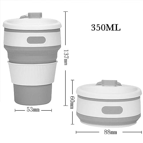 Accmuzzy 2 Pack Collapsible Cup with Lid, Foldable Travel Mug for Hot Drinks, Coffee Cup, Personalised, Picnic, Camping, Hiking, Office (1 Grey 1 Blue) — view 2